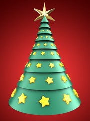 3d green and blue xmas tree over red