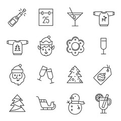 Christmas icons - Santa Claus, elf and champagne