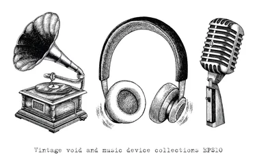 Rolgordijnen Vintage Void and Music device collections hand drawing © channarongsds