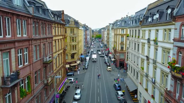 aerial view of street in Frankfurt am Main with cars and houses