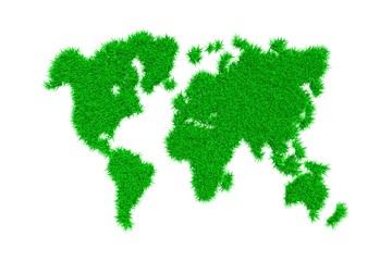 World map green grass meadow background 3d illustration