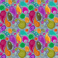 Seamless pattern of abstract Turkish cucumber on a gray background.