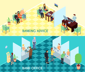 Bank Service Isometric Banners