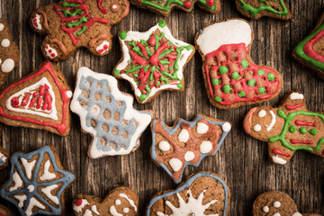 Winter Christmas background with gingerbread cookies