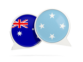 Chat bubbles of Australia and Micronesia isolated on white