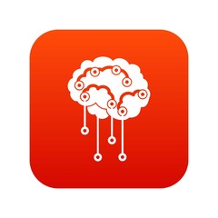 Sensors on human brain icon digital red