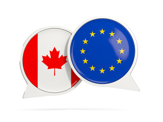 Chat bubbles of Canada and EU isolated on white
