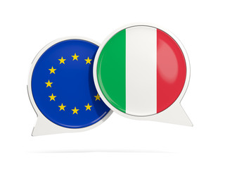 Chat bubbles of EU and Italy isolated on white