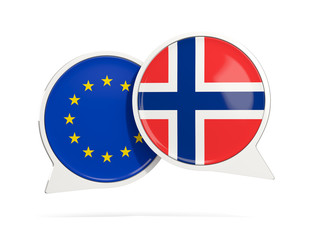 Chat bubbles of EU and Norway isolated on white