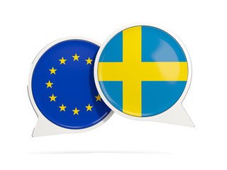 Chat bubbles of EU and Sweden isolated on white