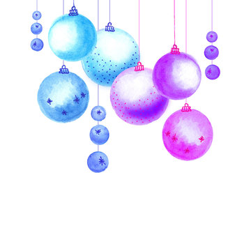 watercolor blue and purple christmas balls