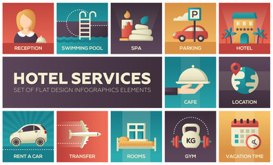 Hotel services - set of flat design infographics elements