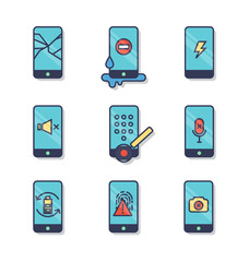 Phone common issues line icons.