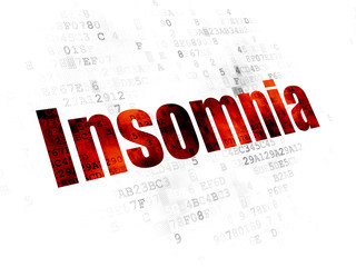 Health concept: Pixelated red text Insomnia on Digital background