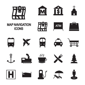 Map navigation legend icon set. Map locations vector icons. Vector. 