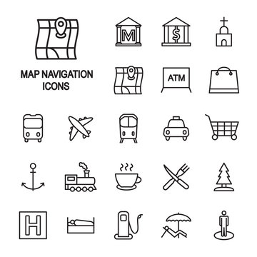 Map navigation legend thin line icon set. Map locations vector icons. Vector. 