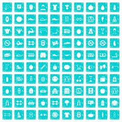 100 gym icons set grunge blue