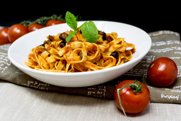 tasty pasta Italian meat sauce pasta on the table