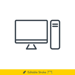 Personal Computer (PC) Icon / Vector - In Line / Stroke Design with Editable Stroke