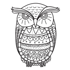 Cute outline decorative ornamental Owl, vector illustration