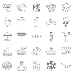Coastal place icons set, outline style