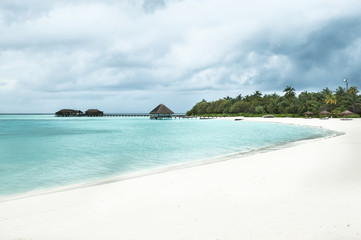 Beach, white sand, a lagoon. Maldives