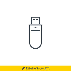 Flash Drive (Flashdisk) Icon / Vector - In Line / Stroke Design with Editable Stroke