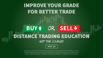 Online financial trading education vector illustration. Web banner remote education for traders graphic design. Promotion banner with dark green blackboard creative concept.
