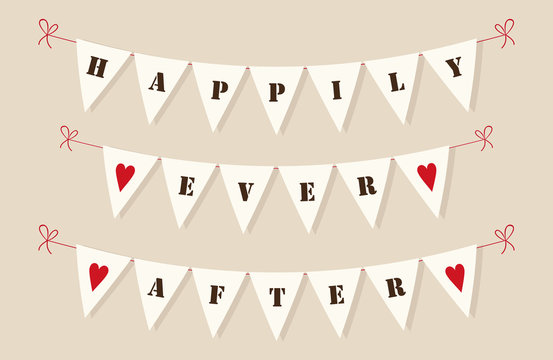 Cute vintage bunting flags with hearts and letters