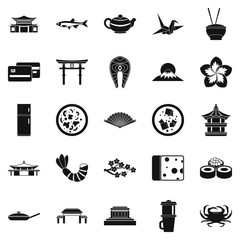 Sushi bar icons set, simple style