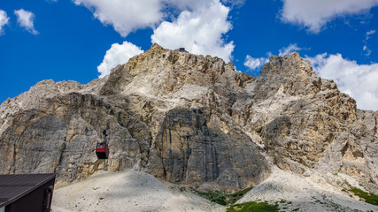 Cable car up to Lagazuoi refuge from Falzarego Pass, Dolomites