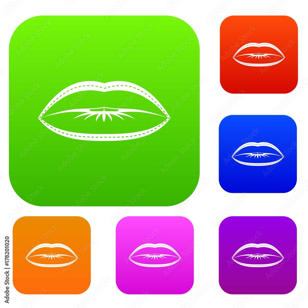 Poster lips with lines drawn around it set color collection