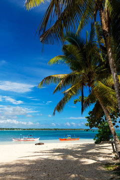 Tropical Guyam Island with traditional fishing boats