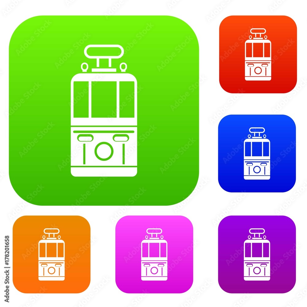Poster tram front view set color collection