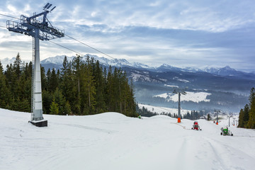 Fototapeta premium Ski slope in Tatra mountains, Poland