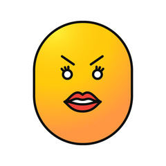 Angry smiley with female lips color icon