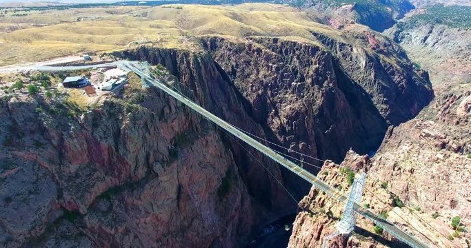 Aerial View Of Royal Gorge Bridge - Suspension Bridge Over Deep Canyon In Colorado, USA