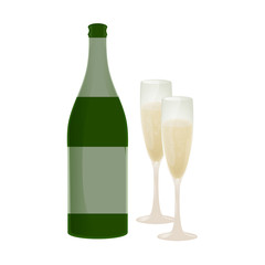 Sektflasche mit zwei Gläsern