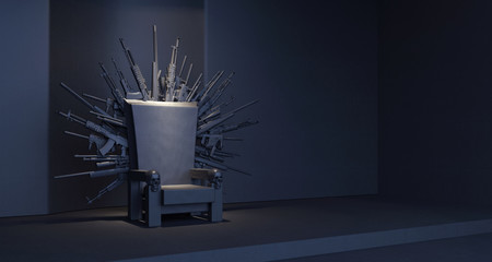 Throne made from weapons 3D Rendering