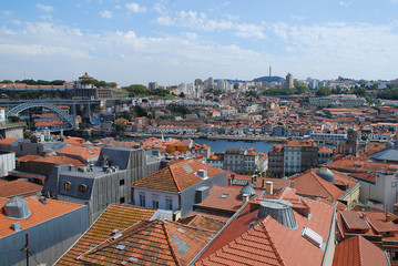 Colored facades and roofs of houses in Porto, Portugal.