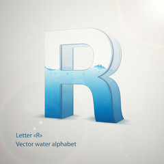 Vector water alphabet on gray background. Letter R. EPS 10 template for your art and advertisement