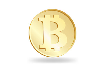 The gold sign of Bitcoin. Coin isolated on white background.