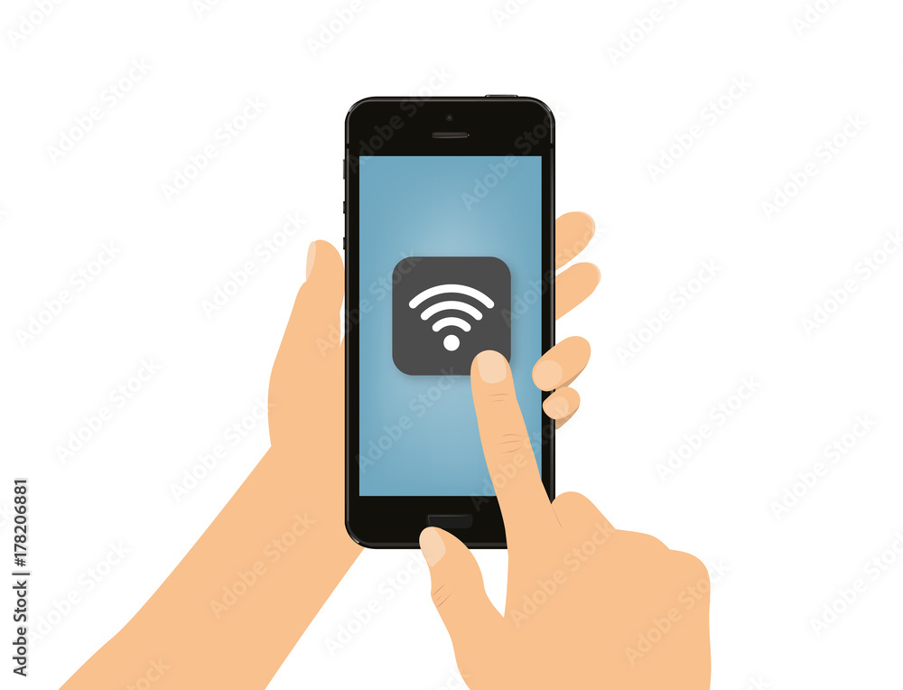 Poster hand tippt auf smartphone - wlan