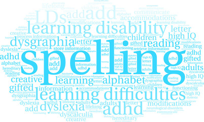 Spelling Word Cloud on a white background. 