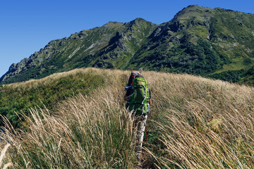 Fototapeta premium Tourists Going To The Mountains