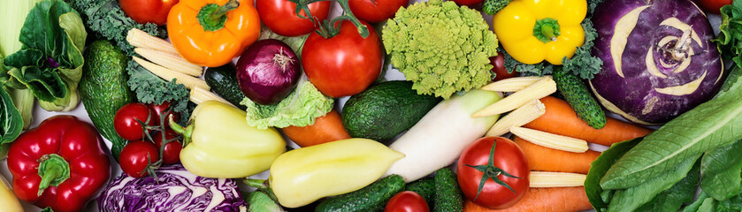 Vegetables on background, top view