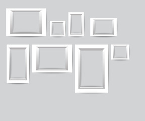 Set of white photo frames. Vector collection of blank photo frames on a gray background.