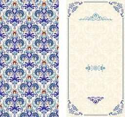 Wedding vintage invitation card or ad with beautiful floral elements in oriental style.
