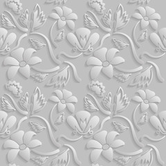 Seamless 3D white pattern, natural  floral pattern, vector. Endless texture can be used for wallpaper, pattern fills, web page  background,  surface textures.