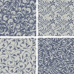 Elegant stylish abstract floral wallpaper. Vector seamless pattern background. Set of four ornated floral seamless texture.